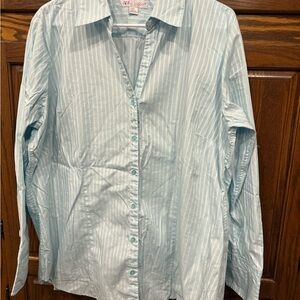 Lilac Bloom Shirt Blouse 2XL Women’s Button Down Blue White Stripe Long Sleeve